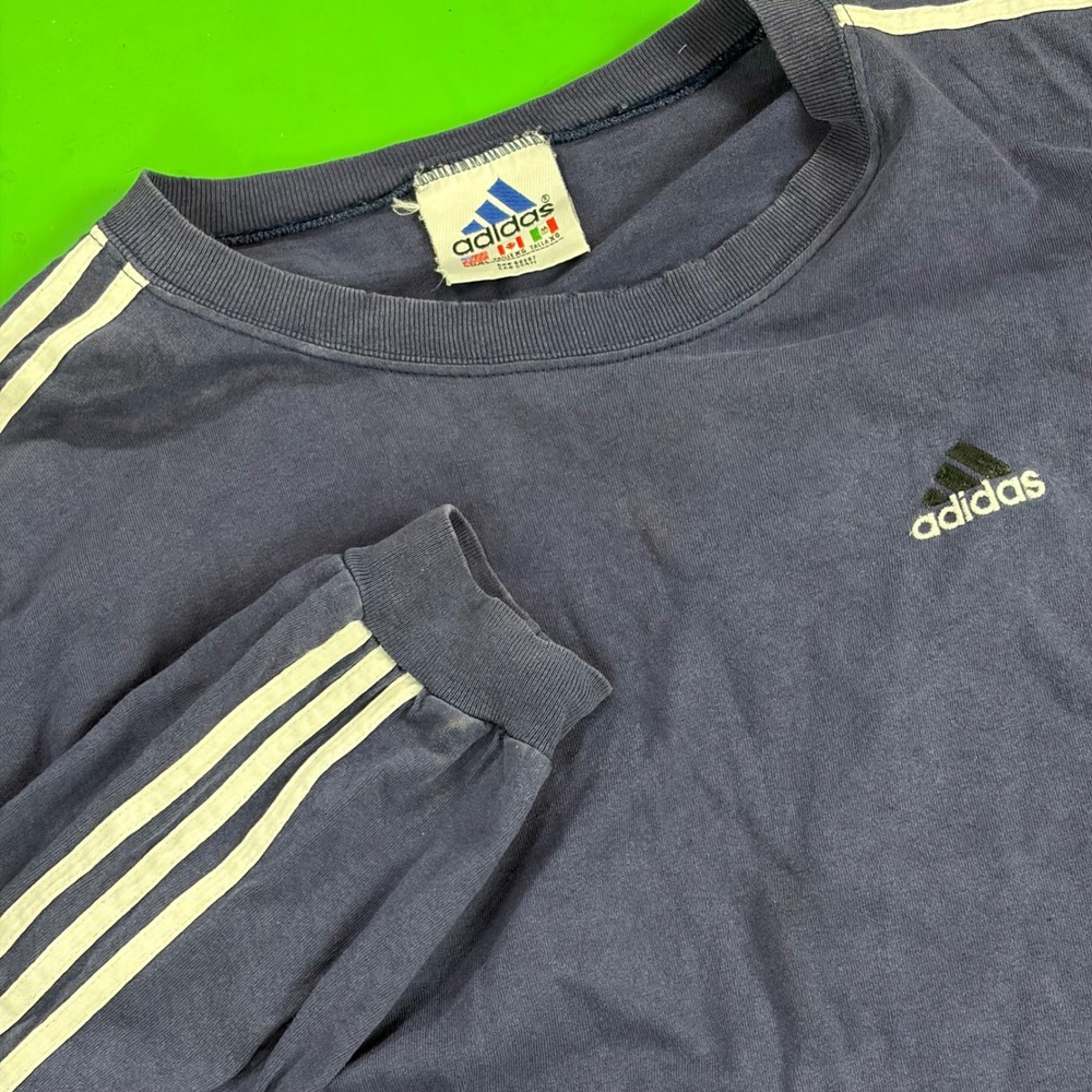 VTG 90s Adidas Long Sleeve T-Shirt Mens XL Navy Blue 3-Stripe Embroidered Logo